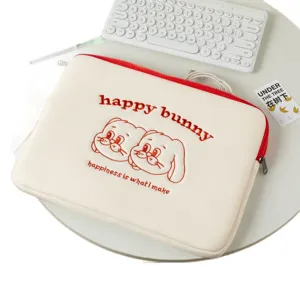 Housse d'ordinateur brodée lapin pour MacBook et iPad 13/15 pouces souple