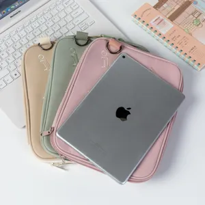 Soft pastel tablet sleeves in khaki, green, and pink colors for iPad and 13-inch laptops