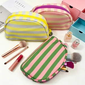 Colorful striped shell makeup bags with brushes and cosmetic accessories set
