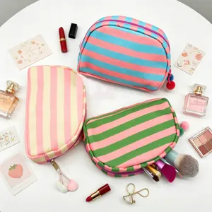 Striped semicircular makeup bags with colorful dopamine style for travel storage and care
