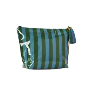Große wasserdichte PVC-Kosmetiktasche mit modischen grünen und blauen Streifen für Reisen