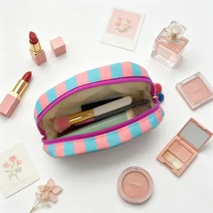 Colorful striped shell cosmetic bag portable travel makeup organizer with brushes
