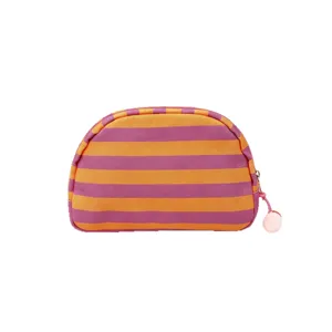 Vibrant orange and purple striped shell-shaped cosmetic bag with a cute pom-pom pull