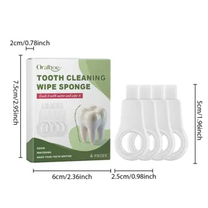 Tooth cleaning wipe sponge set with 4 pieces, ring handle design for easy oral hygiene care.