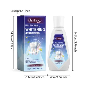 Oralhoe Whitening Mouthwash with fresh mint flavor, 120ml daily breath care teeth cleaning.