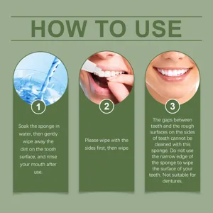 Detailed instruction graphic showing how to use the teeth cleaning eraser sponge effectively.