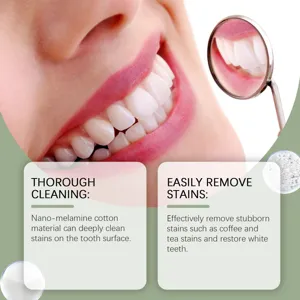 Nano melamine cotton teeth cleaning eraser for effective stain removal and bright white smile.