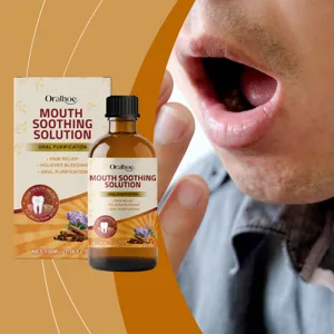 Oralhoe mouth soothing solution detail image showing 100ml herbal oral care liquid bottle.
