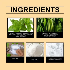 Image détaillée de comprimés de dentifrice aux ingrédients naturels menthe vanille xylitol.