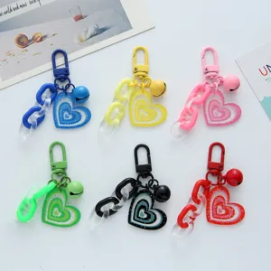 Cute Acrylic Heart Bell Keychain Glitter Sequin Colored Chain Bag Pendant Car Keyring For Couple Bestie Gift