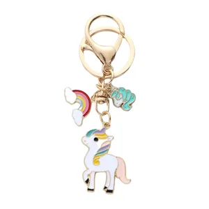Cute cartoon rainbow unicorn keychain with colorful oil-drop alloy charms for bags