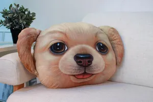 Cojín de peluche impreso en 3D con cabeza de perro realista para sofá o coche interior