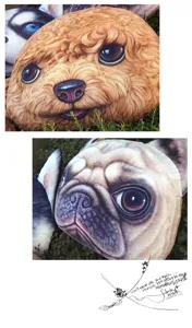 Primer plano de cojines de perro en 3D con texturas de pelaje realistas