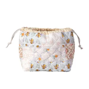 Gesteppte Kosmetiktasche mit Blumenmuster und Kordelzug für Reisen und Aufbewahrung