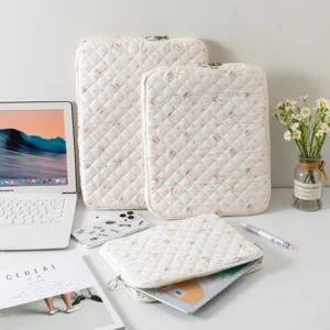 Funda para Tableta de Algodón Acolchado con Flores Estilo Coreano Bolsa Protectora para Laptop Ligera y Antigolpes para Mujer