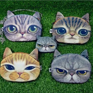 Realistische 3D Druck Katzenkopf Umhängetasche Polyester Kette Schultertasche Mini Make-up Aufbewahrungstasche Damen Schüler