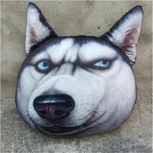 Cojín de peluche realista con cabeza de perro Husky 3D y ojos azules para el hogar