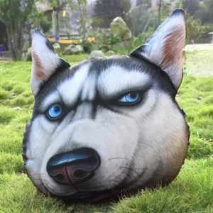 Cojín de peluche realista con cabeza de perro Husky 3D para decoración de coche o del hogar