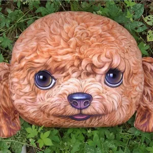 Cojín de peluche realista impreso en 3D con cara de caniche para sofá y respaldo de coche