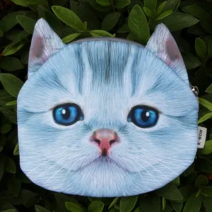 Süße Umhängetasche in Katzenkopfform mit realistischem Blaue-Katzen-Print für Mädchen.