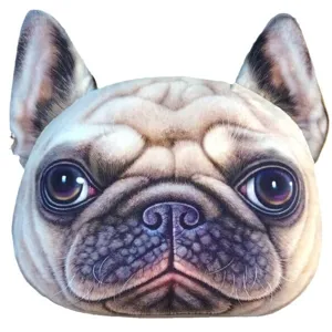 Cojín decorativo 3D realista con forma de cabeza de Bulldog Francés para el sofá