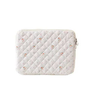 Funda acolchada con flores para tableta de 11 pulgadas en algodón blanco con cremallera
