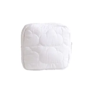 Portable cream white cloud quilted sanitary napkin pouch for travel and daily use