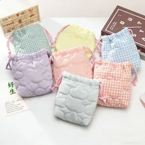 Sac à Cordon Minimaliste en Polyester Matelassé Housse de Protection Souple Anti Rayures pour Appareil Photo Voyage Extérieur Accessoire Unisexe