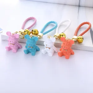 Creative Lucky Letter Resin Cartoon Bear Keychain Cute Animal Figurine Bag Pendant Car Keyring For Women Men Kids Gift