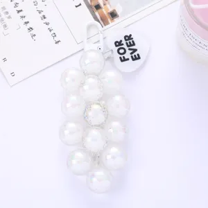 Iridescent bead grape bunch keychain with white heart-shaped 'FOR EVER' charm detail.