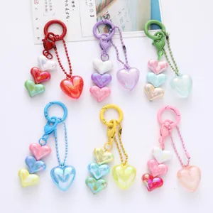 Cute Acrylic Heart Keychain Pendant Pearlescent Bubble Heart Bag Charm Keychain For Women Earphone Case Accessories