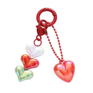Colorful iridescent acrylic heart keychain pendant for bags, earphones, and accessories