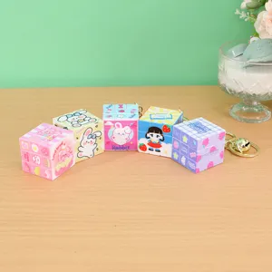 Set of cute cartoon rabbit mini magic cube keychains in pastel colors