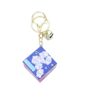 Cute cartoon bunny Rubik's cube keychain with gold bell and metal clasp accessory