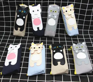Trousse à Crayons en Toile Chat Dessin Animé Grande Capacité Style Coréen Fermeture Éclair Pochette Fournitures Scolaires