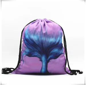 Mochila de cuerda con estampado de cola de sirena en tela oxford morada duradera