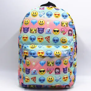 Colorful school backpack for students featuring a fun and vibrant 3D emoji pattern print