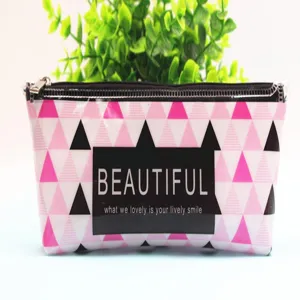 Süßes transparentes Federmäppchen mit rosa geometrischem Muster und Reißverschluss