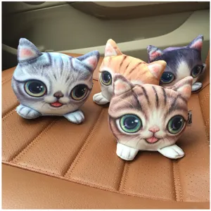 Cojines realistas de felpa con cabeza de gato y ojos grandes para decoración de coches