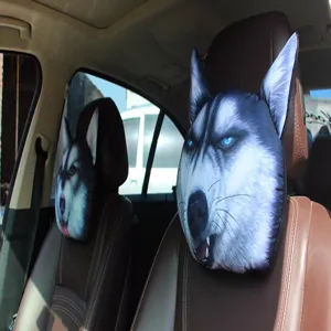 Reposacabezas de coche 3D realista con forma de perro Husky en asientos de cuero