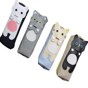 Trousses à crayons en toile chat mignon avec fermeture éclair pour l'école, lot de 4