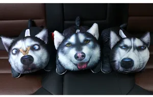 Tres creativas cajas de pañuelos husky de felpa mostradas en un asiento de cuero