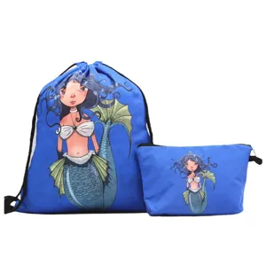 Conjunto de dos piezas de tela Oxford azul con estampado de sirena, mochila y neceser