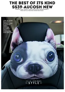 Reposacabezas de coche 3D con forma de cabeza de bulldog francés en asiento de cuero