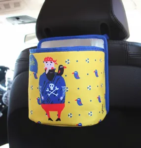 Poubelle de voiture suspendue pour siège arrière avec motif pirate de dessin animé sur toile