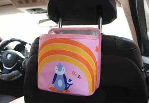 Sac de rangement suspendu pour appui-tête de voiture avec pingouin rose mignon