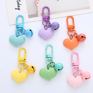 Korean Style Faceted Heart Keychain Candy Color Resin Heart Pendant With Bell D-Ring Buckle Bag Accessory Headphone Case Decor Women Girls Gift