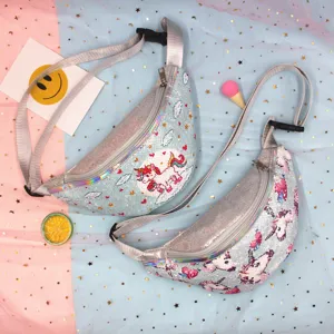 Riñonera de unicornio con lentejuelas brillantes para niñas con correa ajustable