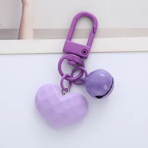 Purple faceted heart keychain with matching bell and lobster clasp accessory decoration