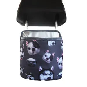 Poubelle de voiture suspendue avec motifs de chiens et doublure imperméable argentée